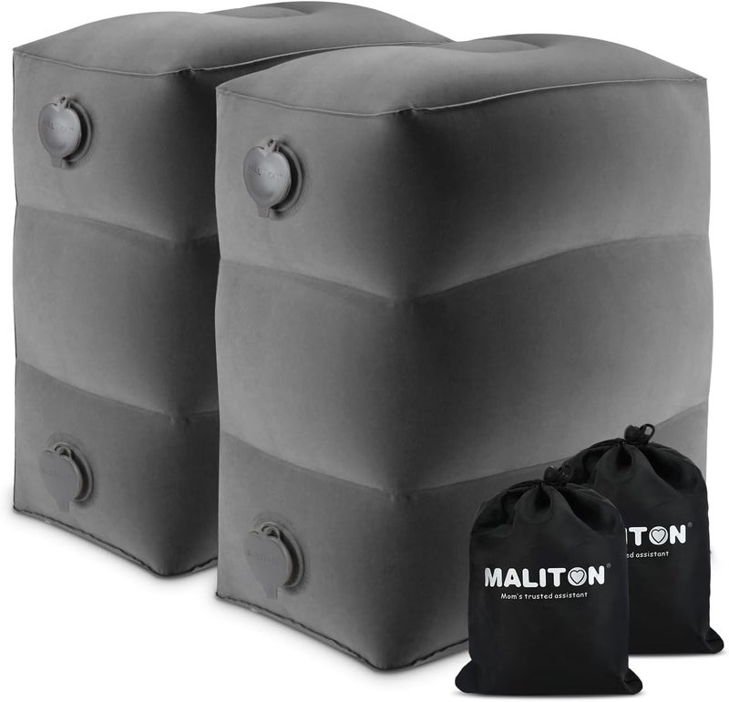 Maliton Inflatable Foot Rest Pillow for Air Travel, Toddler Airplane Travel Essentials, Car Seat Foot Rest for Kids, Adjustable Height Leg Rest Pillow for Airplane, Home, Office(Dark Grey, 2 Pack) - Image 1